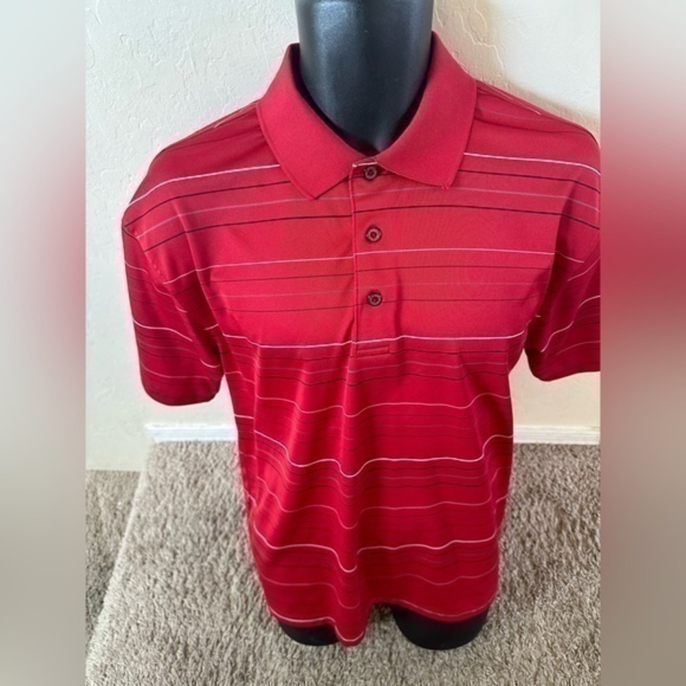 Men’s as is pre own red stripe size L large Grand Slam gold polo shirt